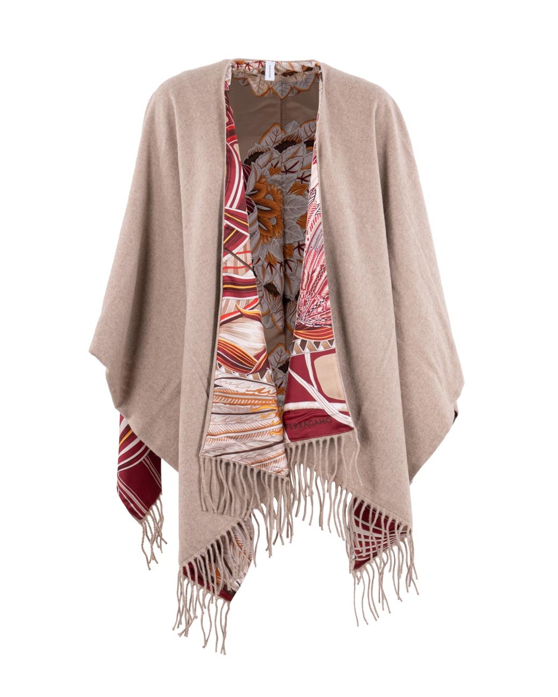 shop SALVATORE FERRAGAMO  Poncho: Salvatore Ferragamo cappa reversibile in cashmere e seta.
Scollo a scialle e fondo con frange tressé.
Composizione: 95% Cashmere 5% Lana.
Fabbricato in Italia.. 321198-788146 number 4456196